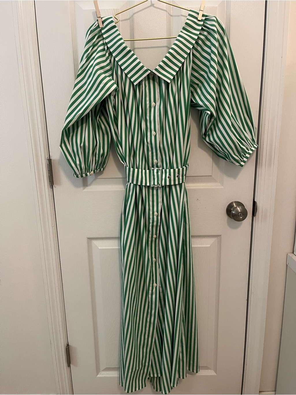 Mr. Larkin Green & White Striped Belted Midi Dress — image 2 of 8